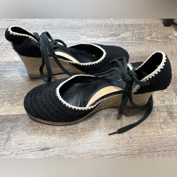 Via Spiga Black Crochet Espadrille Wedges - Picture 2 of 4